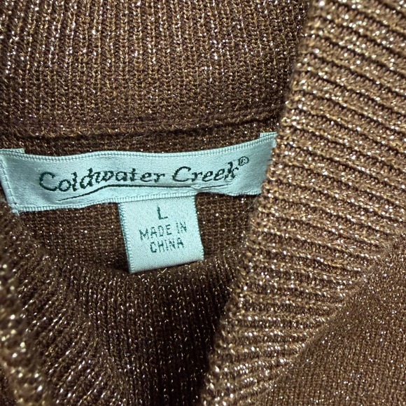 Coldwater Creek L Brown Sparkle Mock Neck Silk Blend Top Party Festive Holiday - Picture 2 of 5